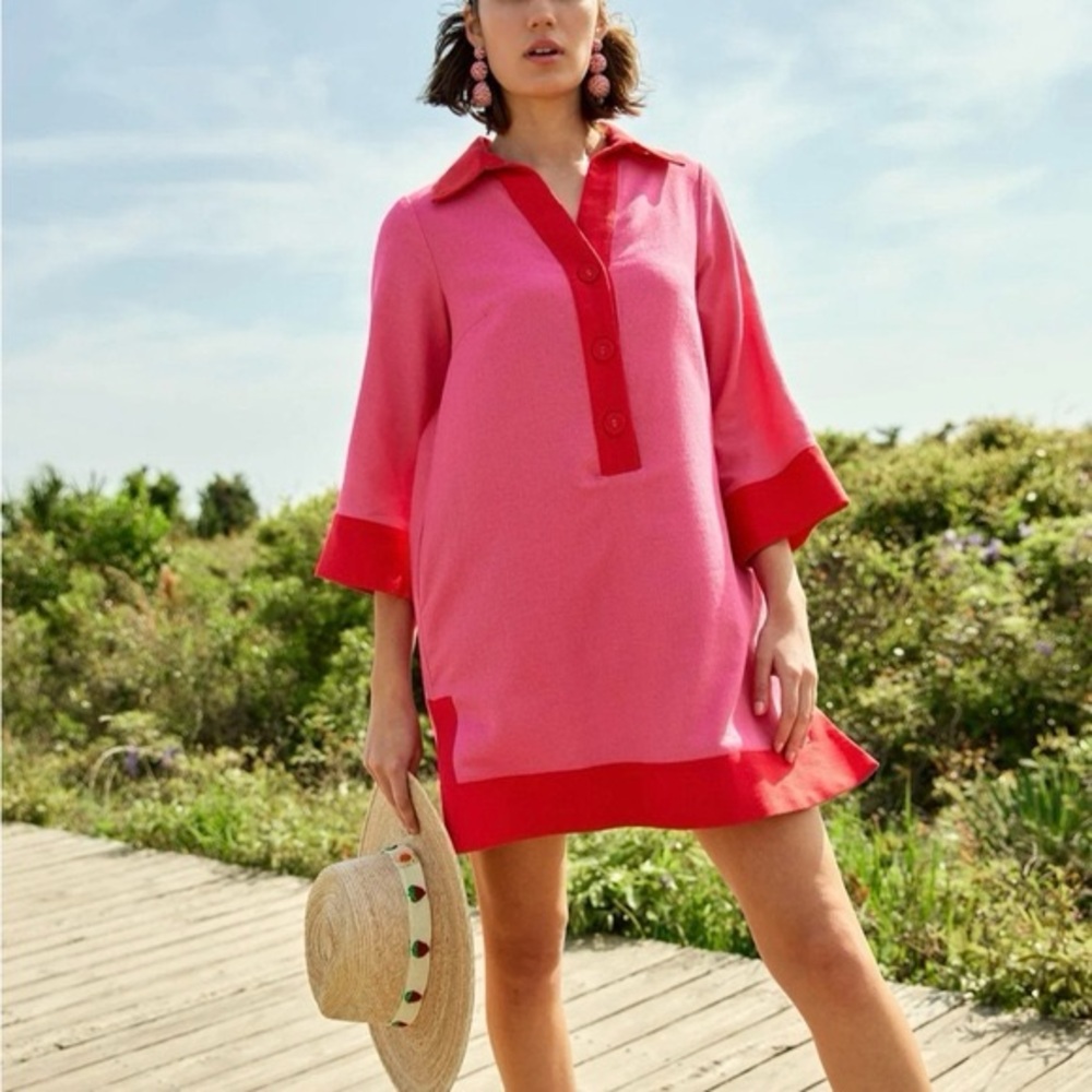 NEW Tuckernuck Megan Taffeta red & pink shift dress SZ M